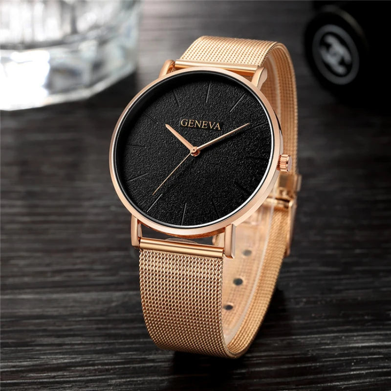 Fashion Black Quartz Watch Men Women Mesh Stainless Steel Men'S Watch Ultra-Thin Women'S Watches Clock Erkek Bayan Kol Saati