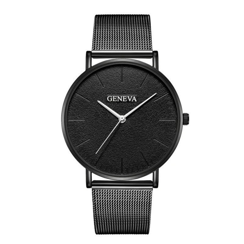 Fashion Black Quartz Watch Men Women Mesh Stainless Steel Men'S Watch Ultra-Thin Women'S Watches Clock Erkek Bayan Kol Saati