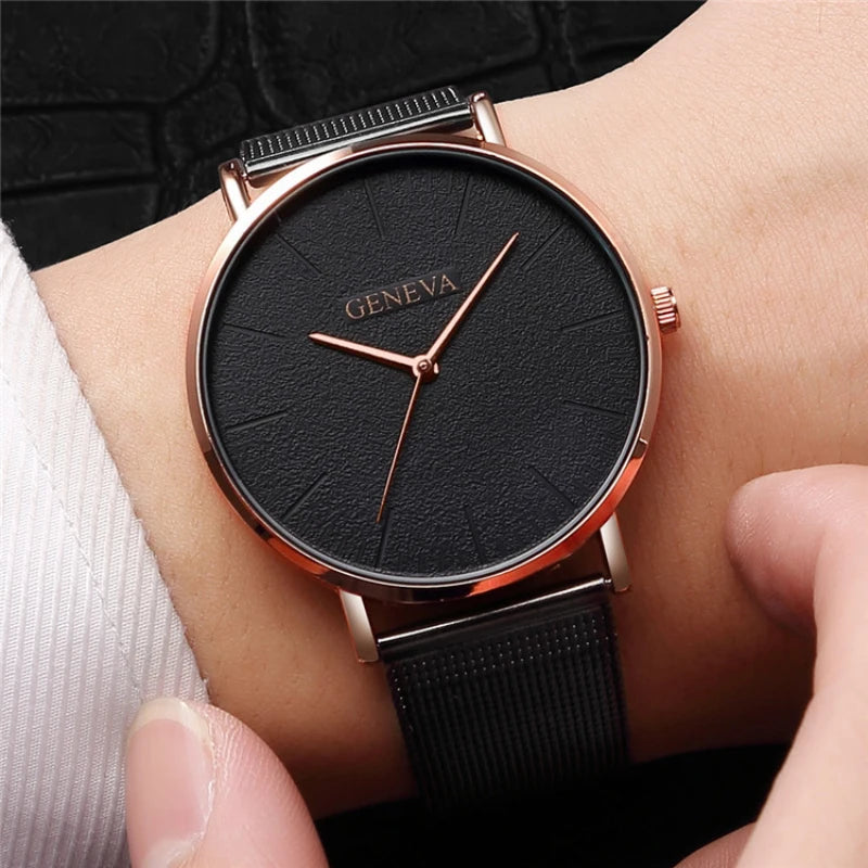 Fashion Black Quartz Watch Men Women Mesh Stainless Steel Men'S Watch Ultra-Thin Women'S Watches Clock Erkek Bayan Kol Saati