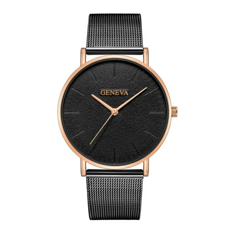 Fashion Black Quartz Watch Men Women Mesh Stainless Steel Men'S Watch Ultra-Thin Women'S Watches Clock Erkek Bayan Kol Saati