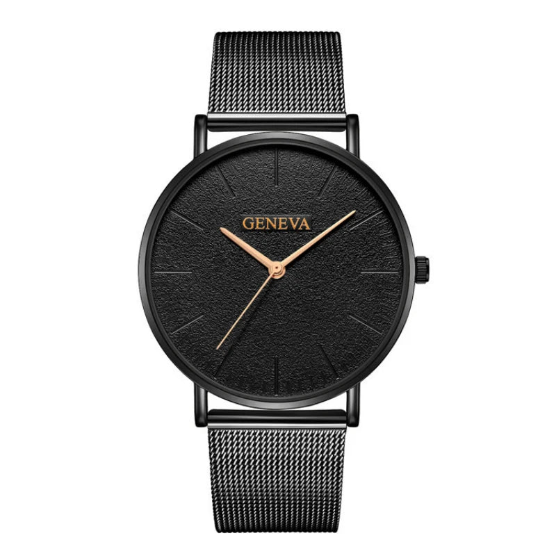 Fashion Black Quartz Watch Men Women Mesh Stainless Steel Men'S Watch Ultra-Thin Women'S Watches Clock Erkek Bayan Kol Saati