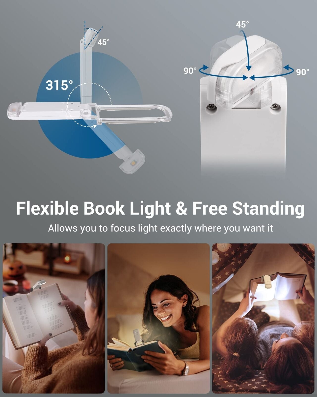 Rechargeable Book Reading Light Lamp, LED Book Light for Reading