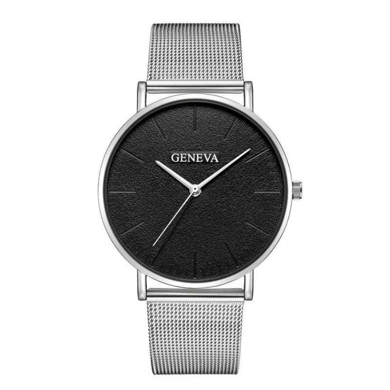 Fashion Black Quartz Watch Men Women Mesh Stainless Steel Men'S Watch Ultra-Thin Women'S Watches Clock Erkek Bayan Kol Saati