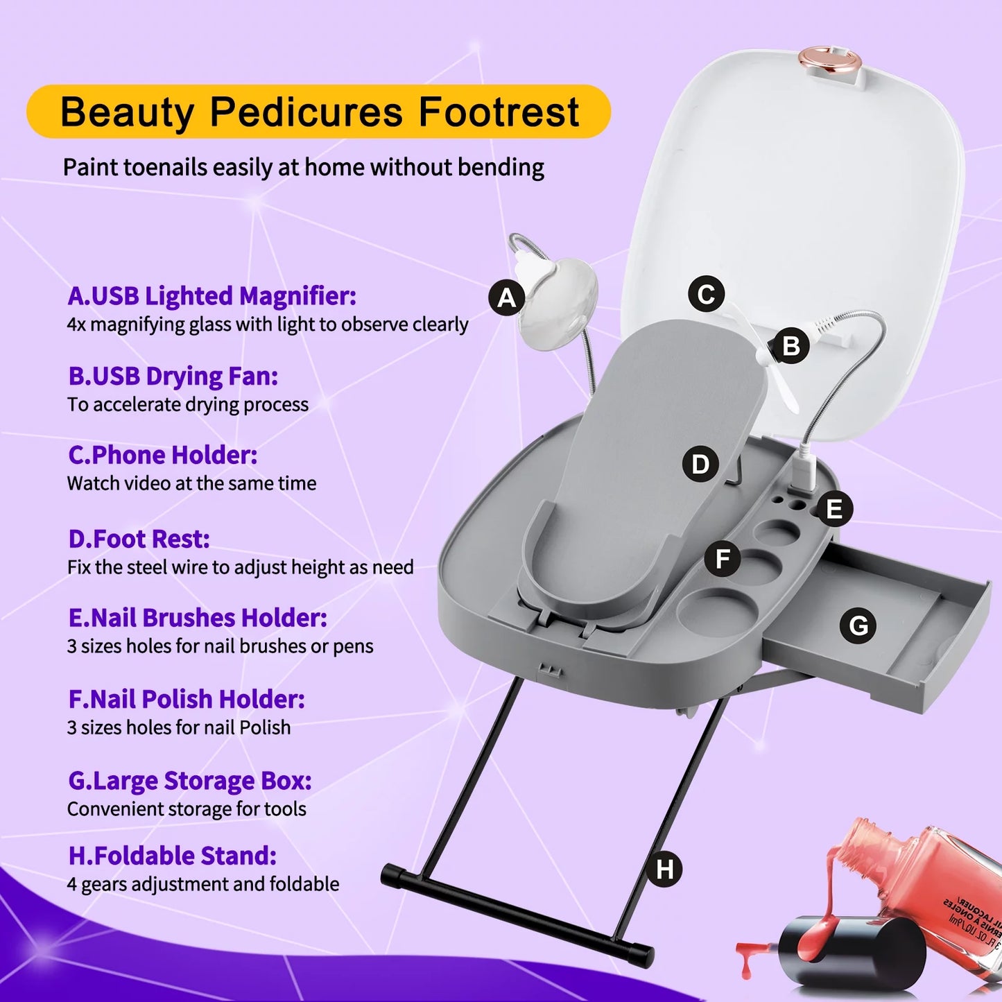 Usladyfong Pedicure Tools for Easy At-Home Pedicures Adjustable Pedicure Foot Rest