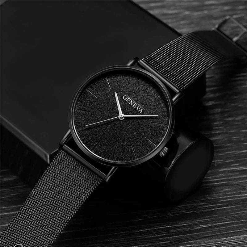 Fashion Black Quartz Watch Men Women Mesh Stainless Steel Men'S Watch Ultra-Thin Women'S Watches Clock Erkek Bayan Kol Saati