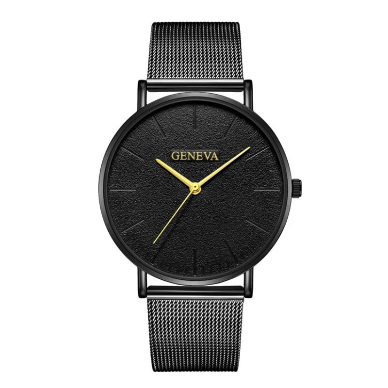 Fashion Black Quartz Watch Men Women Mesh Stainless Steel Men'S Watch Ultra-Thin Women'S Watches Clock Erkek Bayan Kol Saati